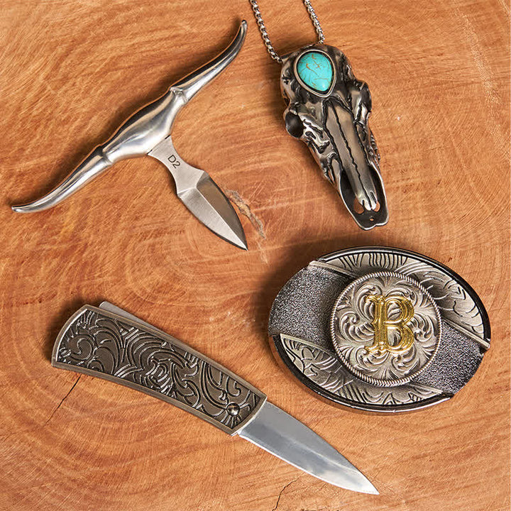 Set di ciondoli a forma di toro turchese con fibbia per coltello nascosto fai da te con lettera iniziale - image 2