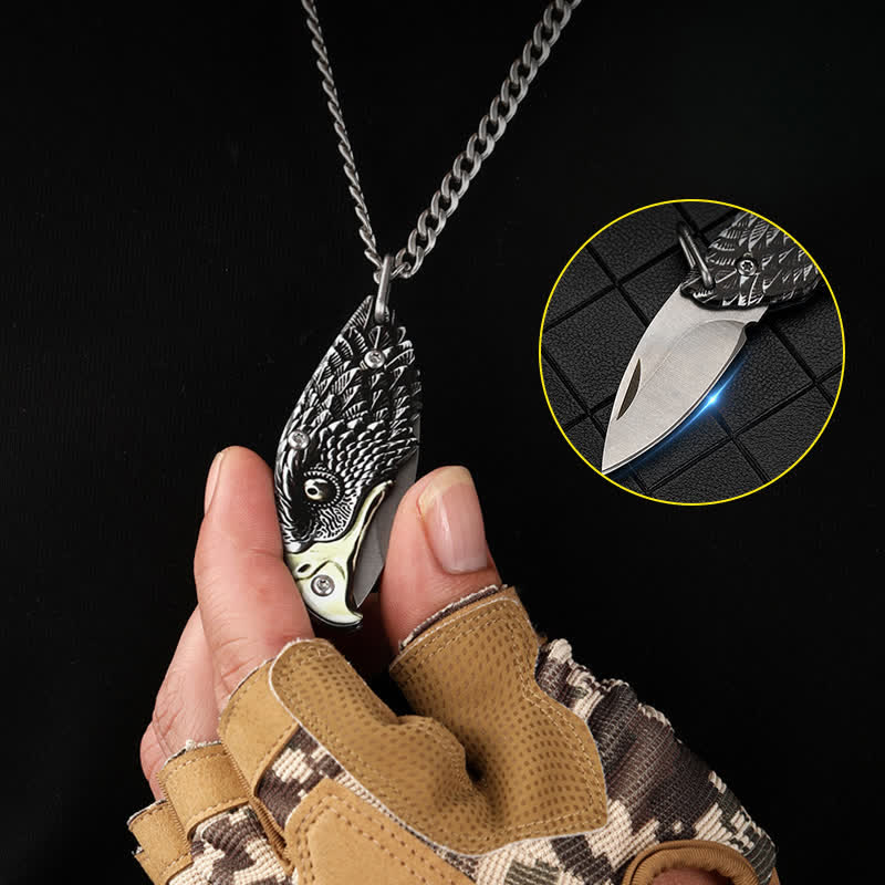 Collana con ciondolo a forma di coltello pieghevole nascosto Mini EDC Tool Eagle - Testa d'aquila - image 0