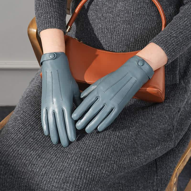 Guanti da donna in vera pelle di pecora dal tocco sofisticato - Blu foschia - L - image 2