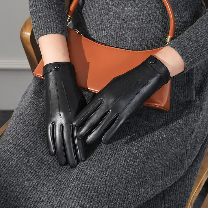 Guanti da donna in vera pelle di pecora dal tocco sofisticato - Nero - L - image 6
