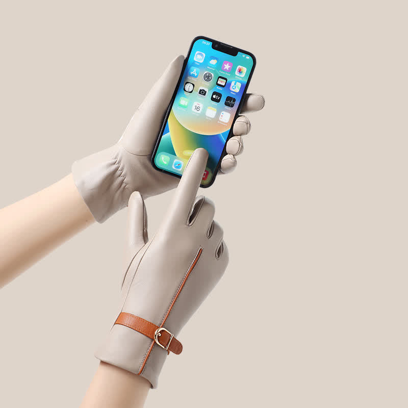 Guanti da donna in vera pelle di pecora con colori a contrasto - image 1