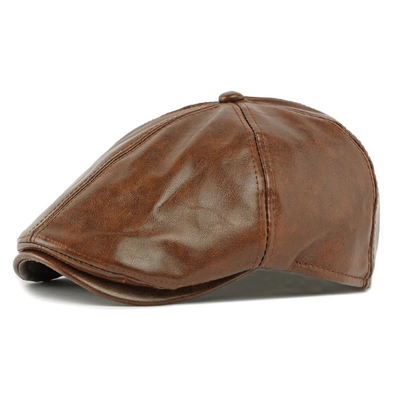 Cappello basco invernale vintage da uomo in similpelle - Marrone - Regolabile (21 5/8"-23 1/4") - image 0