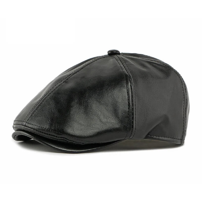 Cappello basco invernale vintage da uomo in similpelle - Nero - Regolabile (21 5/8"-23 1/4") - image 5