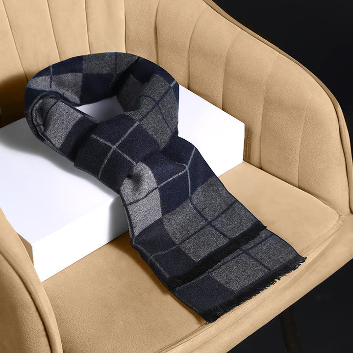 Sciarpa calda con nappe a quadri classici da uomo - Blu navy - image 0