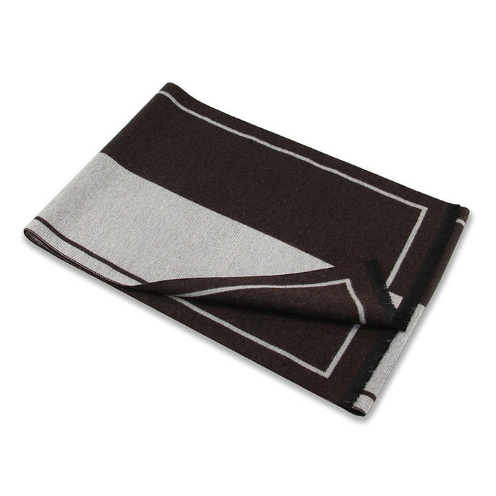 Sciarpa calda con nappe e dettagli a righe classiche da uomo - image 3