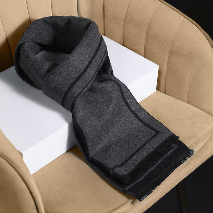 Sciarpa calda con nappe e dettagli a righe classiche da uomo - Nero Grigio - image 7