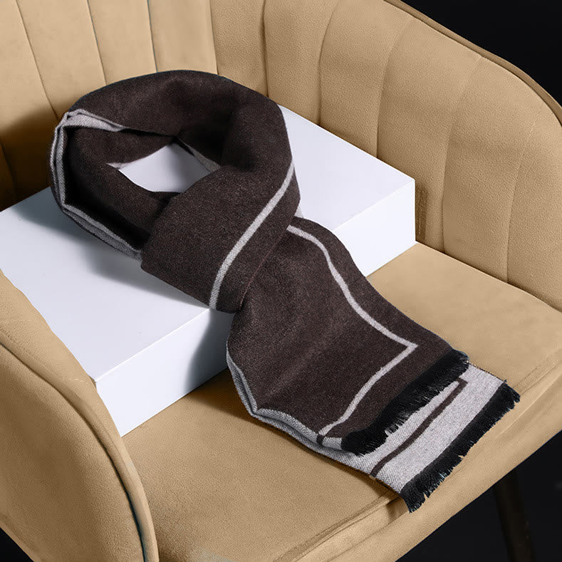 Sciarpa calda con nappe e dettagli a righe classiche da uomo - Caffè - image 0