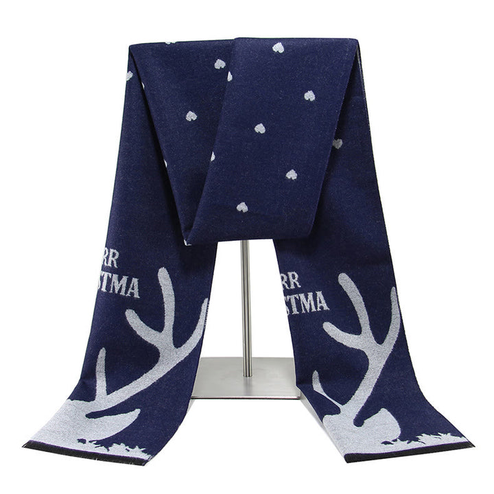 Sciarpa calda e festiva da uomo con stampa di renne natalizie blu navy - Marina - image 0