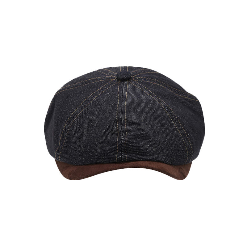 Cappello basco da uomo con visiera a contrasto in denim retrò invernale - image 1