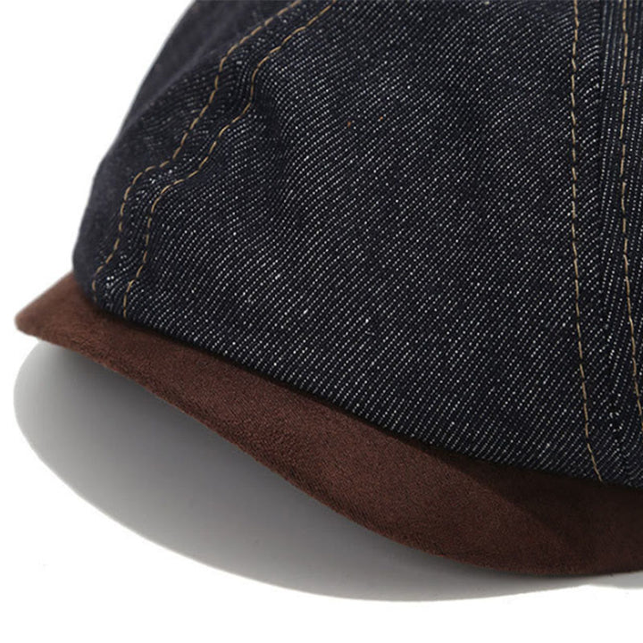 Cappello basco da uomo con visiera a contrasto in denim retrò invernale - image 2