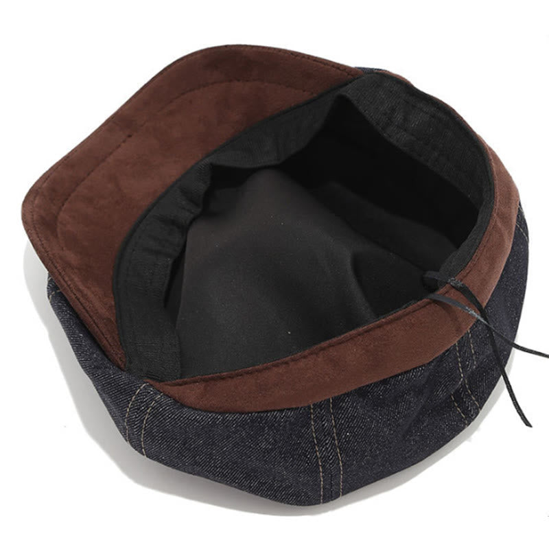 Cappello basco da uomo con visiera a contrasto in denim retrò invernale - image 3
