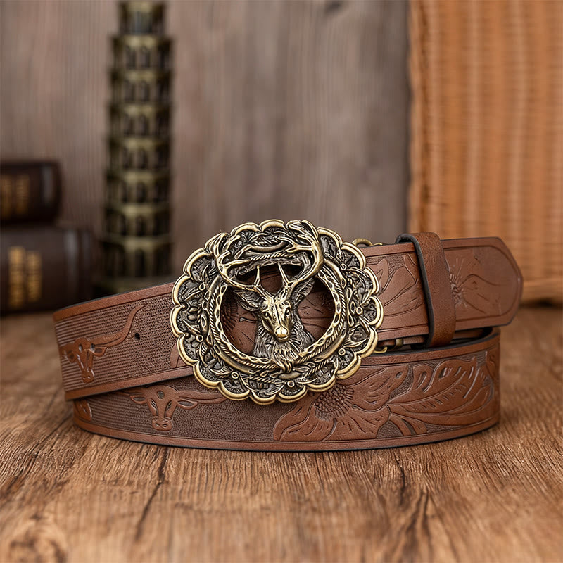 Cintura da uomo con fibbia in rilievo a forma di testa di cervo - Marrone - 38 - image 2