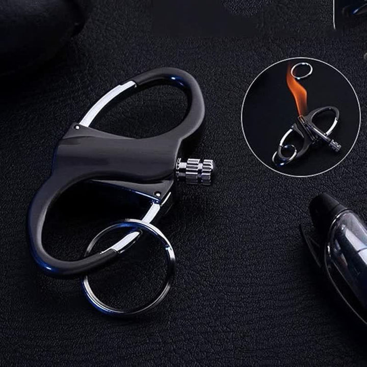 Accendino a cherosene riutilizzabile con fiammifero portachiavi a doppio anello - Nero - image 0