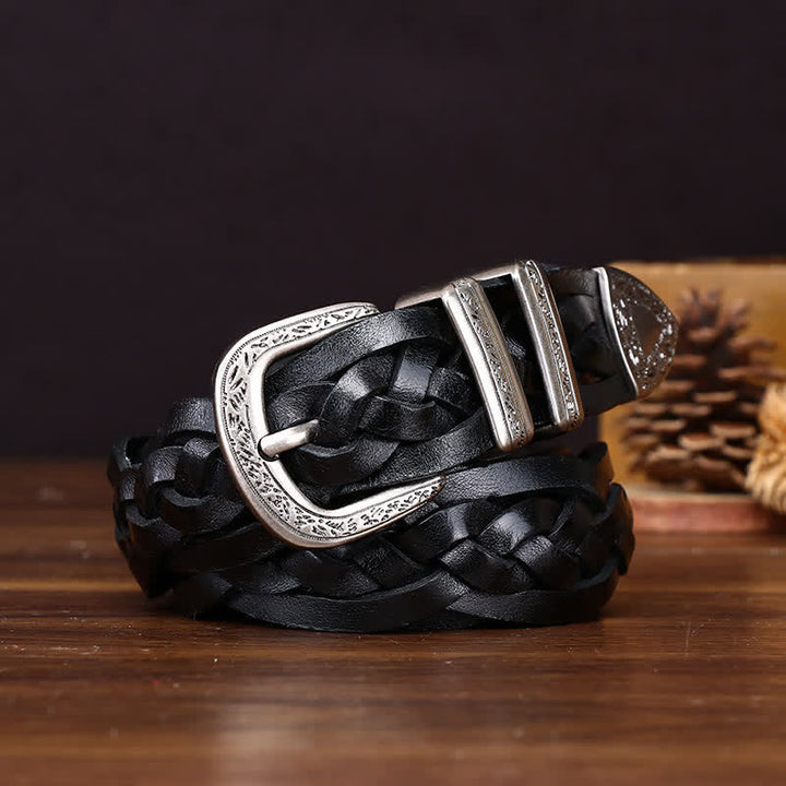 Cintura casual in pelle intrecciata a mano con fascino rustico - Nero - 38 - image 5