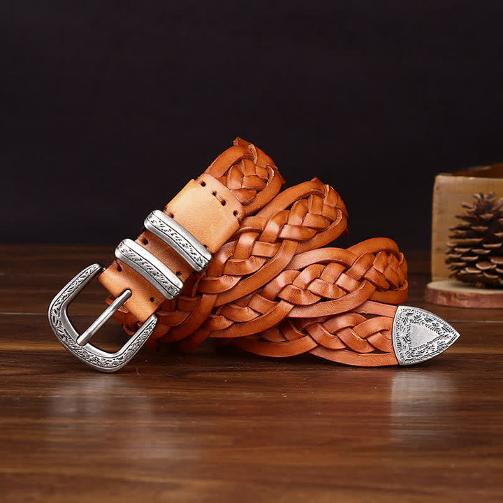 Cintura casual in pelle intrecciata a mano con fascino rustico - image 12