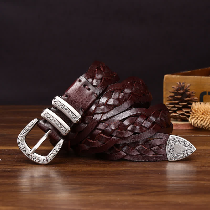 Cintura casual in pelle intrecciata a mano con fascino rustico - image 9
