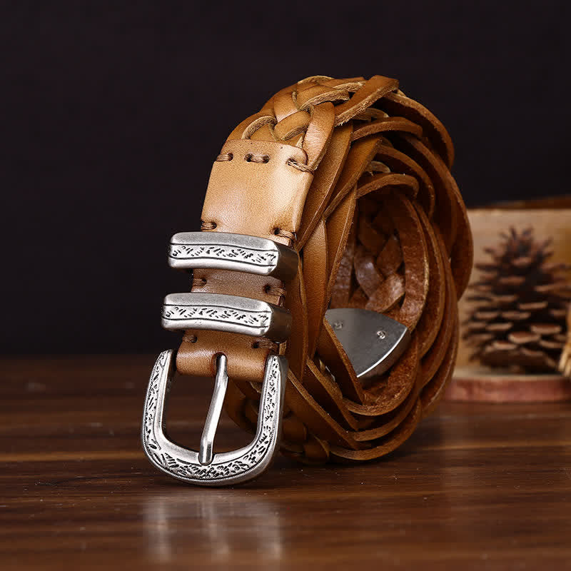 Cintura casual in pelle intrecciata a mano con fascino rustico - image 3