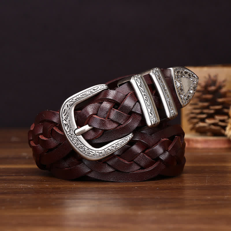 Cintura casual in pelle intrecciata a mano con fascino rustico - Marrone - 38 - image 8
