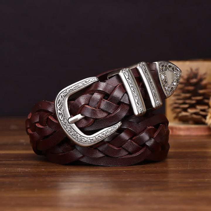 Cintura casual in pelle intrecciata a mano con fascino rustico - Marrone - 38 - image 8