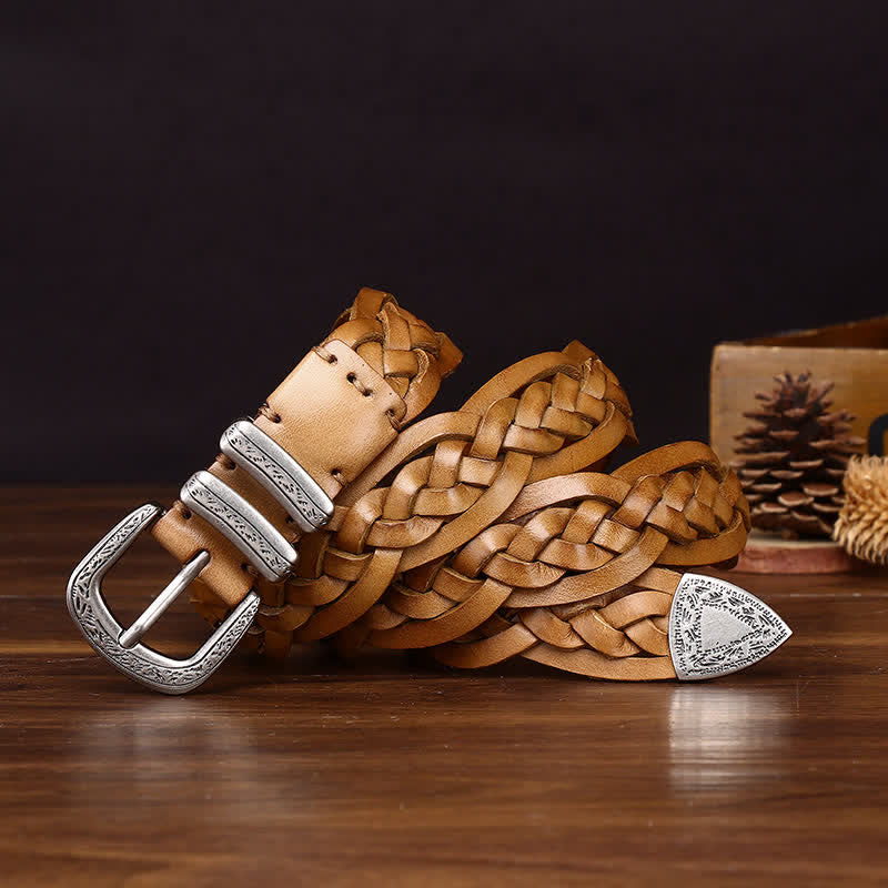 Cintura casual in pelle intrecciata a mano con fascino rustico - image 4