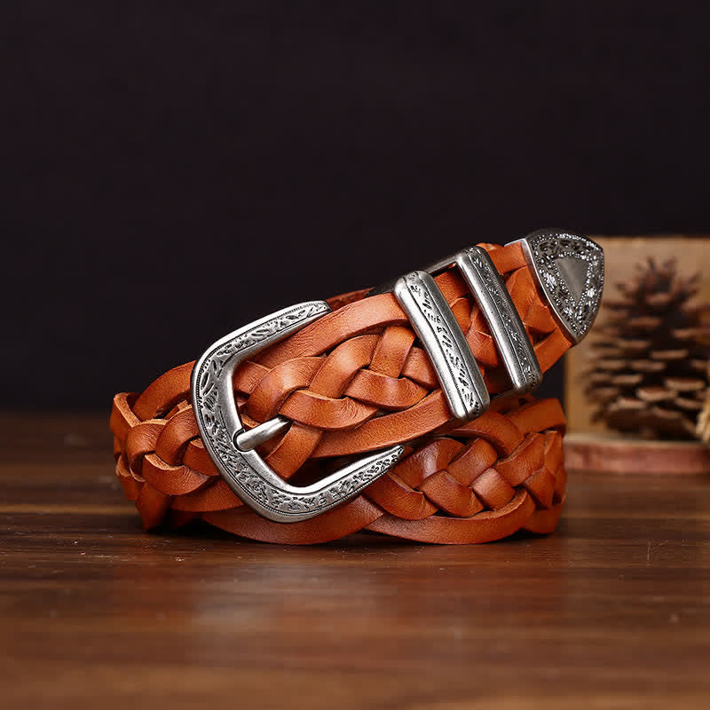 Cintura casual in pelle intrecciata a mano con fascino rustico - Arancia - 38 - image 11