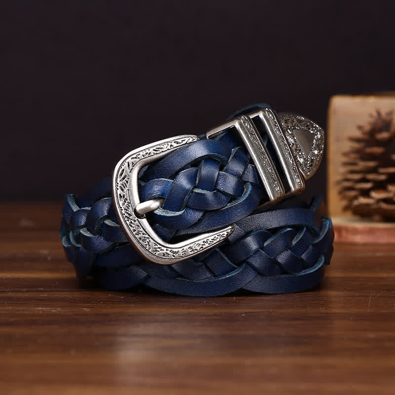 Cintura casual in pelle intrecciata a mano con fascino rustico - Blu - 38 - image 14