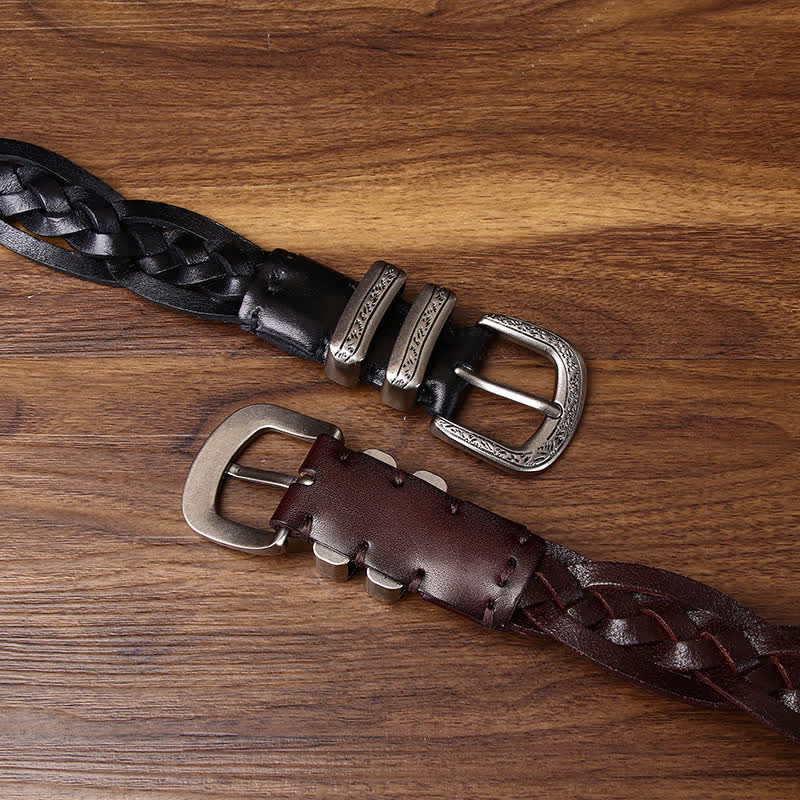 Cintura casual in pelle intrecciata a mano con fascino rustico - image 2