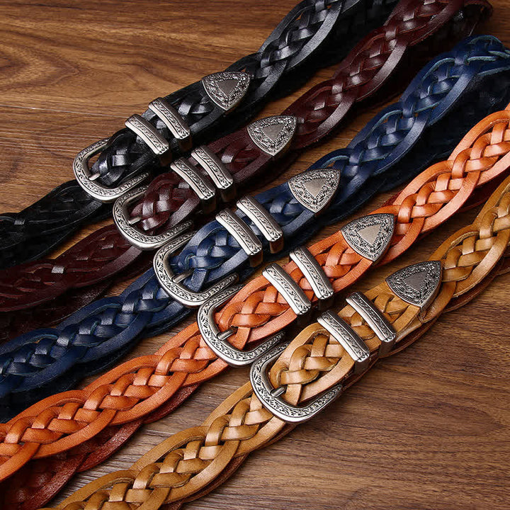 Cintura casual in pelle intrecciata a mano con fascino rustico - image 1