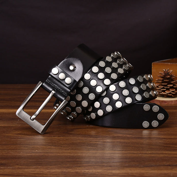 Cintura in pelle con fibbia decorata con rivetti di alta qualità - Nero - 44 - image 0