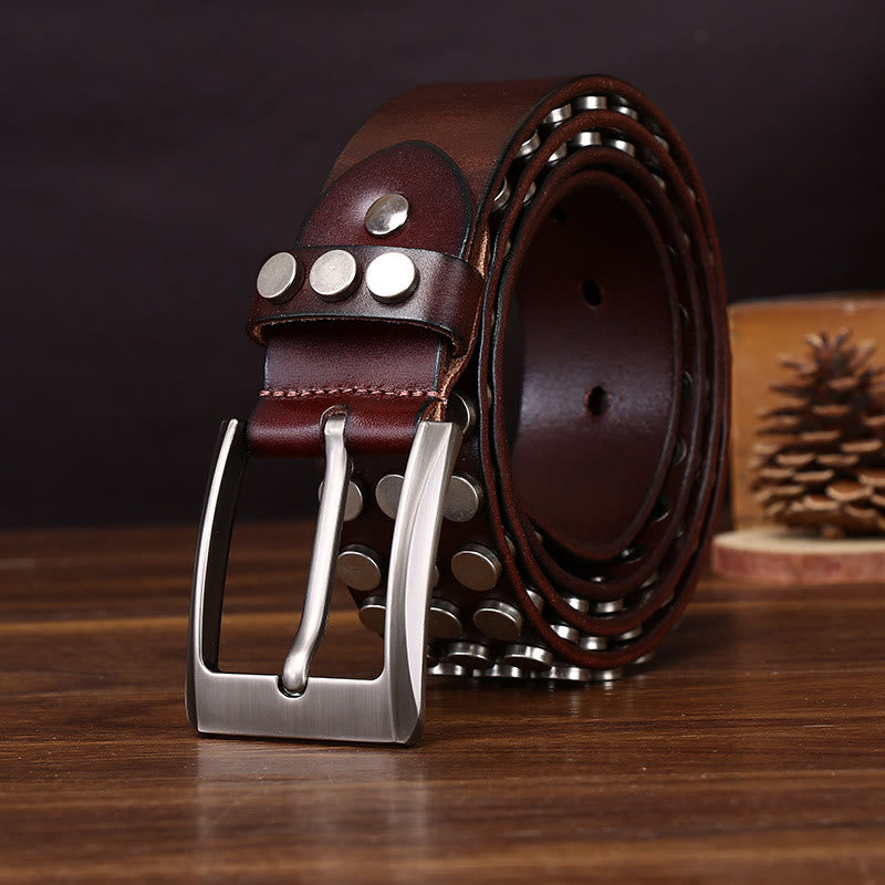 Cintura in pelle con fibbia decorata con rivetti di alta qualità - image 4
