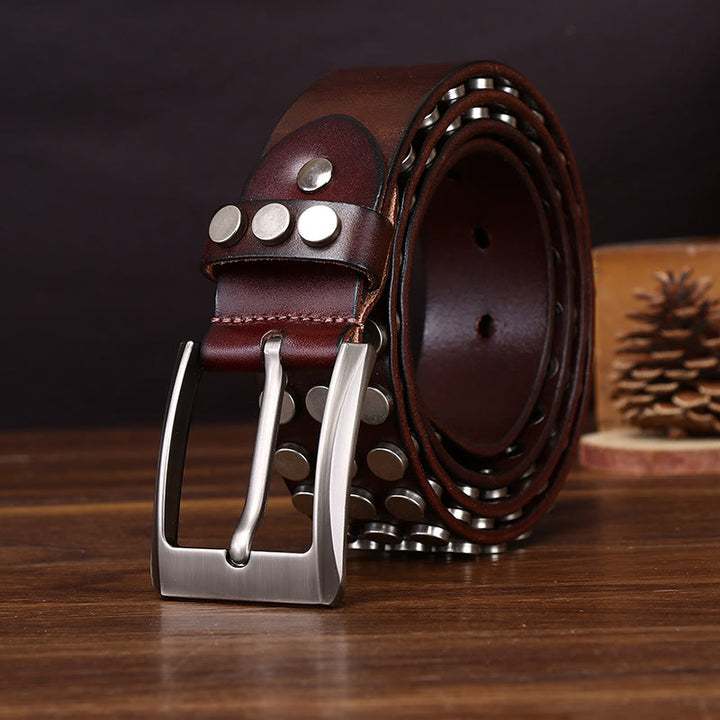 Cintura in pelle con fibbia decorata con rivetti di alta qualità - image 4
