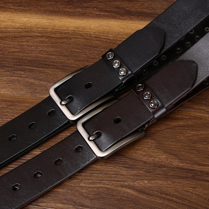 Cintura in pelle Edgy Premium con borchie rotonde e geometriche - image 3