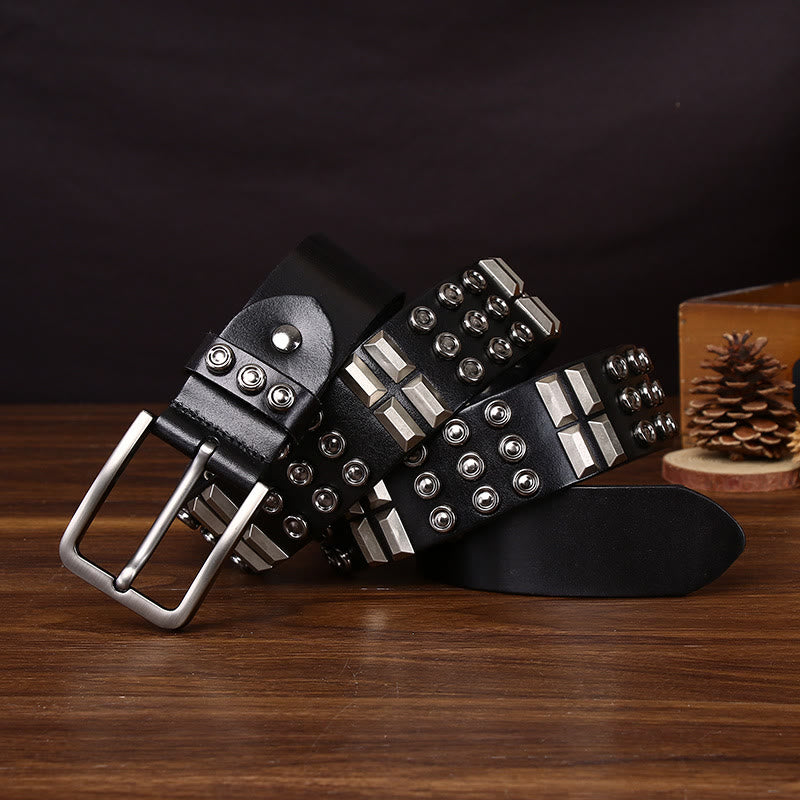 Cintura in pelle Edgy Premium con borchie rotonde e geometriche - Nero - 44 - image 0