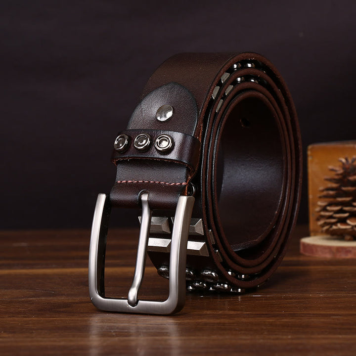 Cintura in pelle Edgy Premium con borchie rotonde e geometriche - image 6