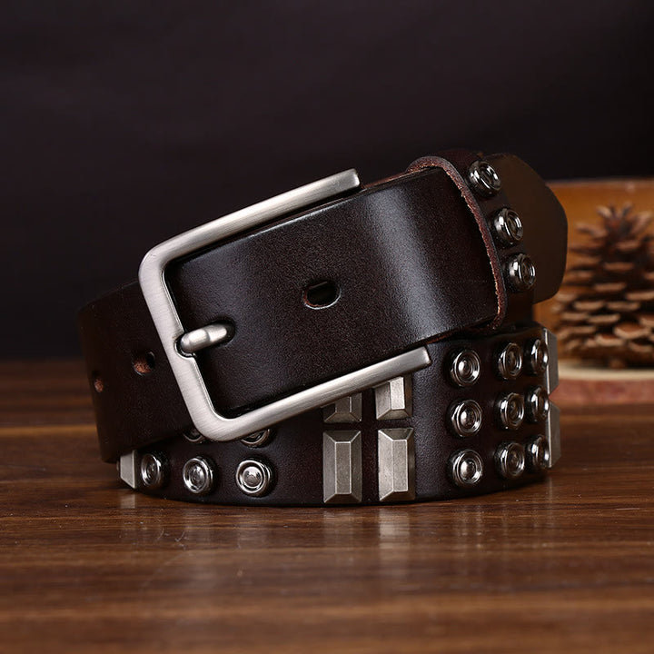 Cintura in pelle Edgy Premium con borchie rotonde e geometriche - image 7