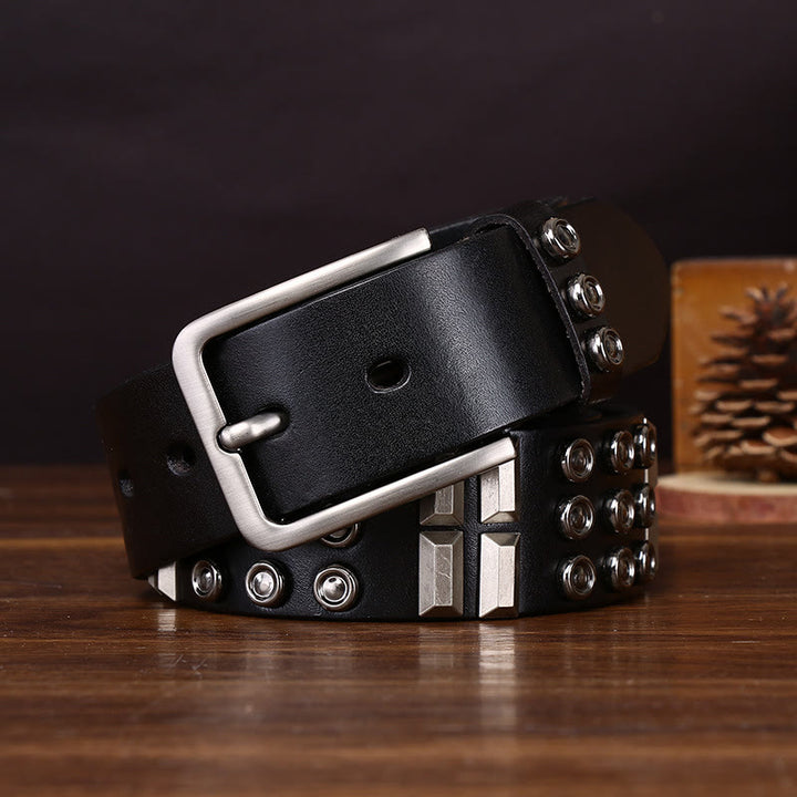 Cintura in pelle Edgy Premium con borchie rotonde e geometriche - image 2