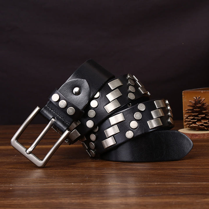 Cintura in pelle con dettagli in metallo quadrati e circolari di alta qualità - Nero - 44 - image 0