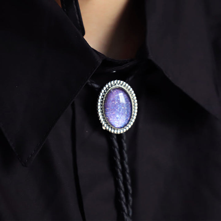 Cravatte Bolo in metallo retrò con gemme viola glitterate - image 3