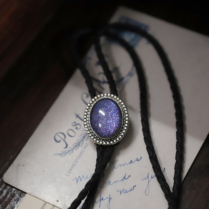 Cravatte Bolo in metallo retrò con gemme viola glitterate - image 7