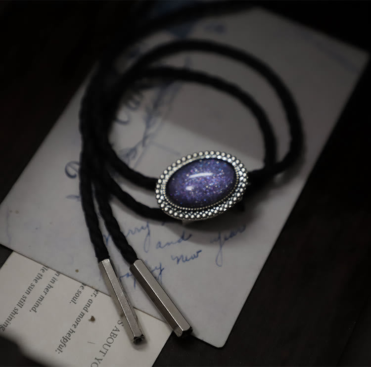 Cravatte Bolo in metallo retrò con gemme viola glitterate - image 6