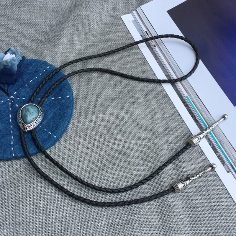 Cravatte Bolo in metallo intagliato vintage color turchese a goccia - image 1