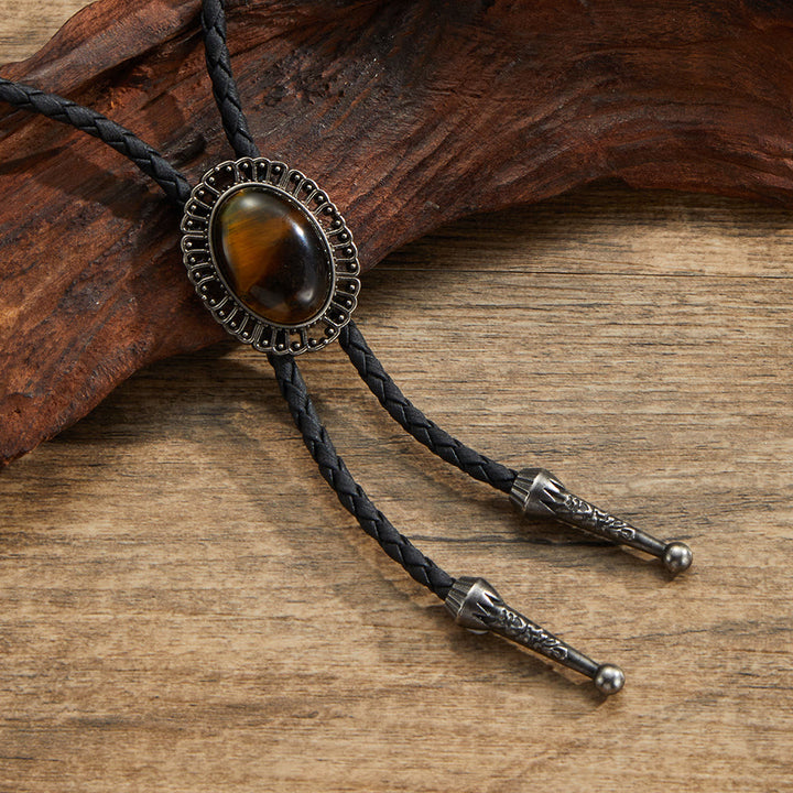 Cravatte Bolo con montatura in metallo retrò e pietre preziose naturali assortite - Stile n. 7 - image 7