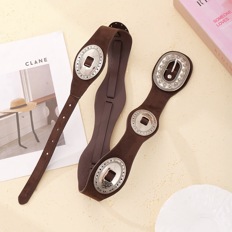 Cintura da donna in pelle scamosciata con fibbia decorata vintage e graziosa - Marrone - 36 - image 0