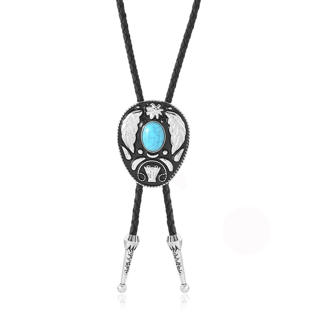 Cravatte Bolo ovali in metallo intagliato turchese, bianco e nero - Nero - image 0