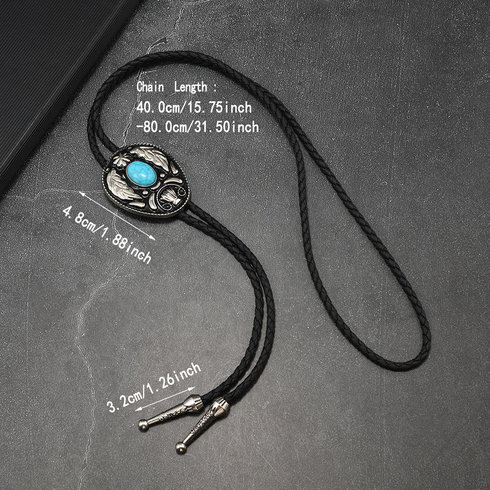 Cravatte Bolo ovali in metallo intagliato turchese, bianco e nero - image 4