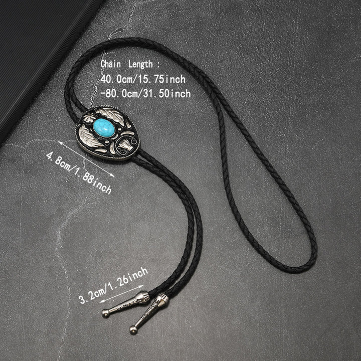 Cravatte Bolo ovali in metallo intagliato turchese, bianco e nero - image 4