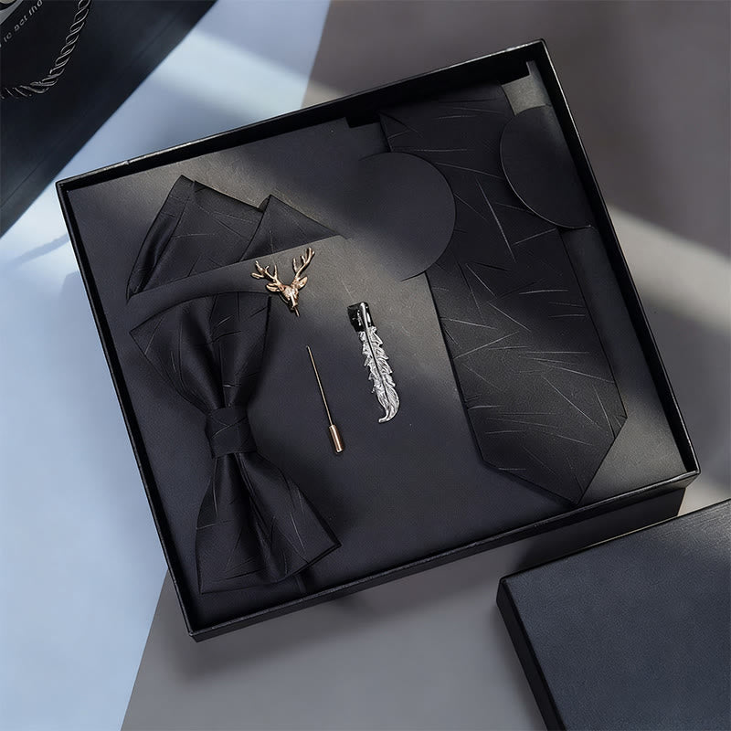 Set di 5 cravatte da uomo con papillon, fazzoletto da taschino e spilla - Stile n. 1 - image 0