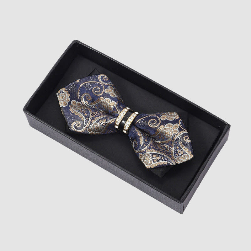 Papillon formale da uomo con fibbia decorativa e motivo Paisley - Blu dorato - image 4