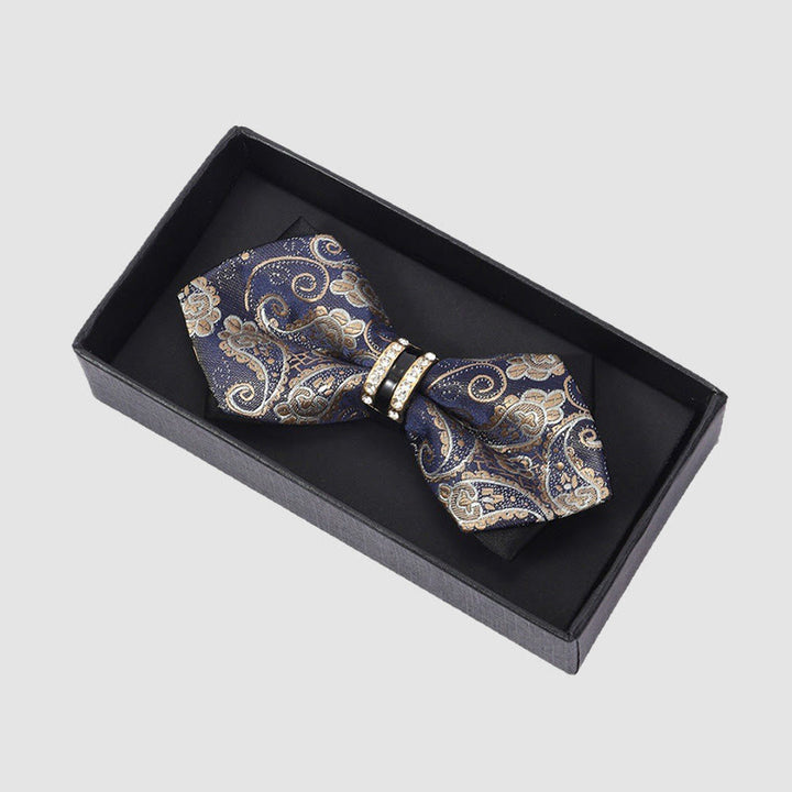 Papillon formale da uomo con fibbia decorativa e motivo Paisley - Blu dorato - image 4