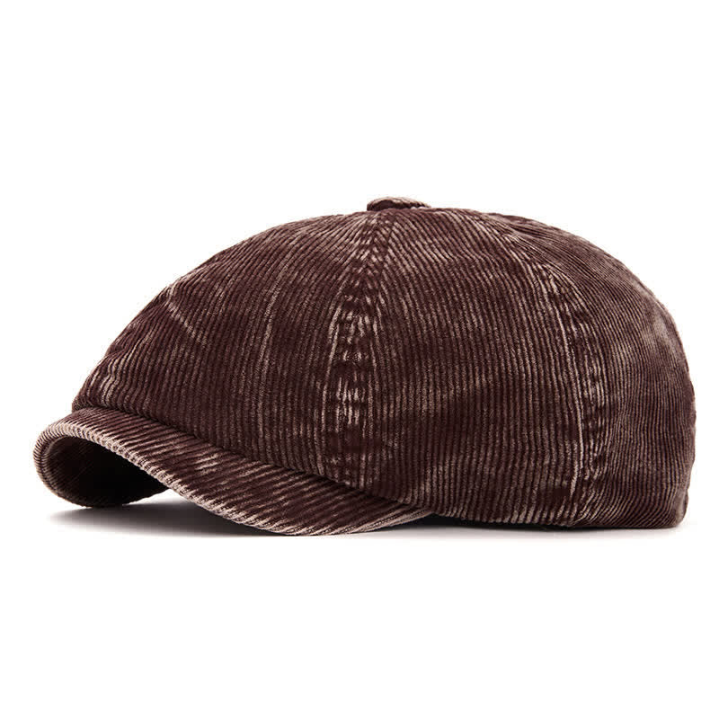 Cappello da giornalaio in velluto a coste tinta unita di ispirazione retrò - Caffè - Regolabile (22 1/2"-24") - image 0